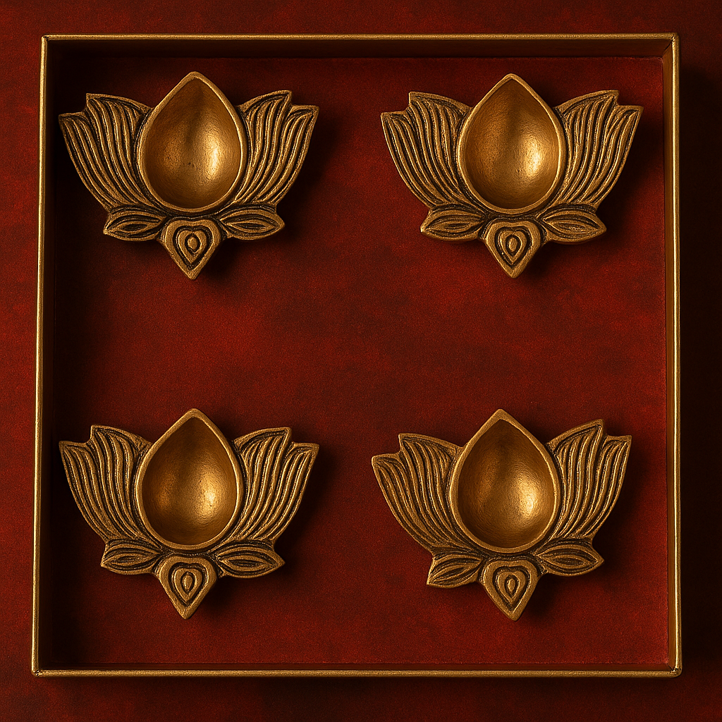Brass Kamal Diya (Set of 4)