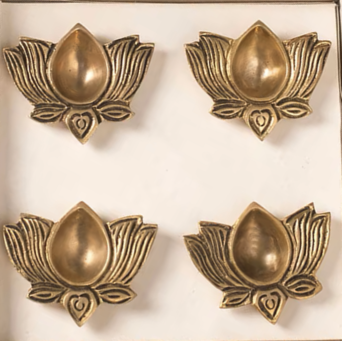 Brass Kamal Diya (Set of 4)