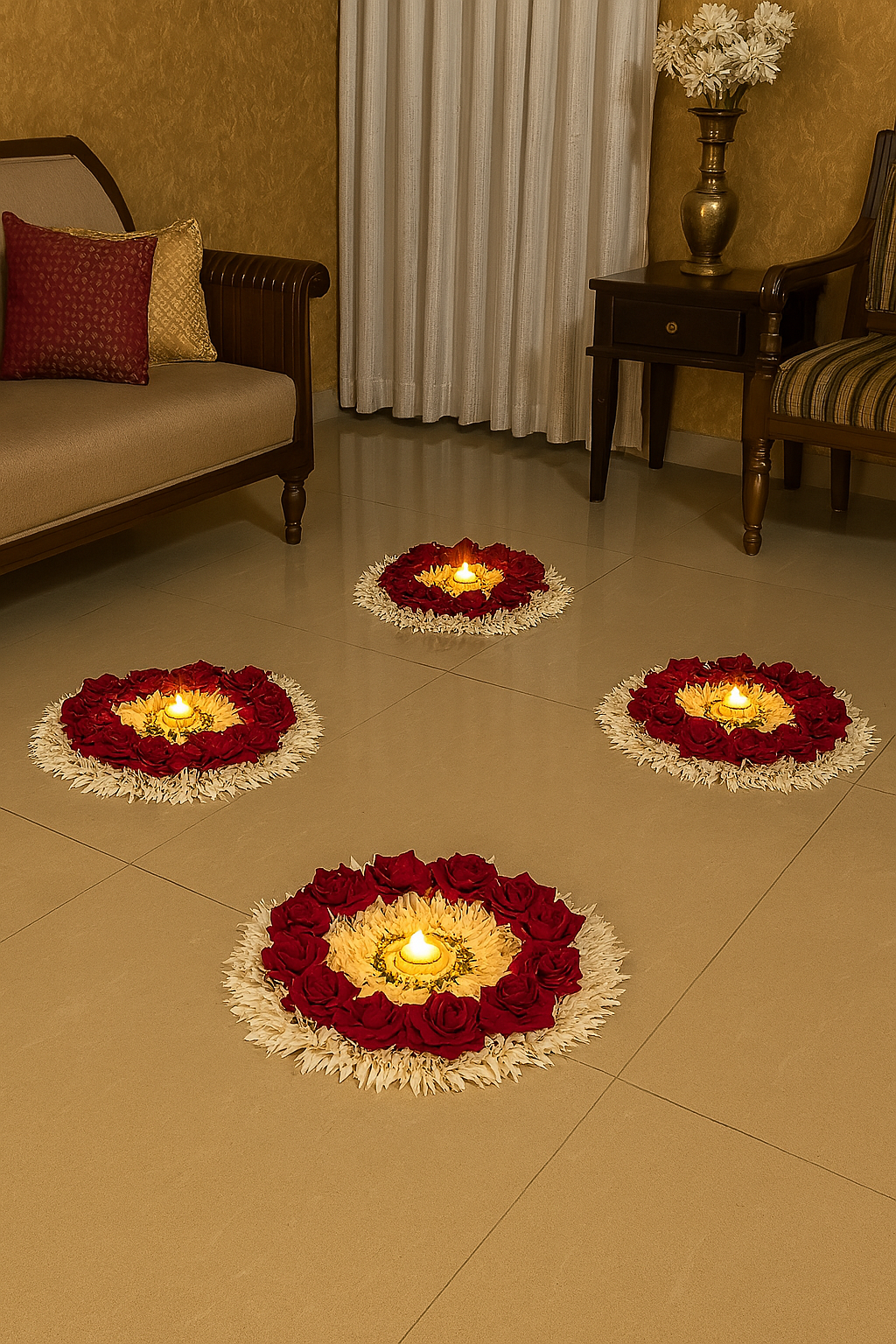 Rose Gajra rangoli