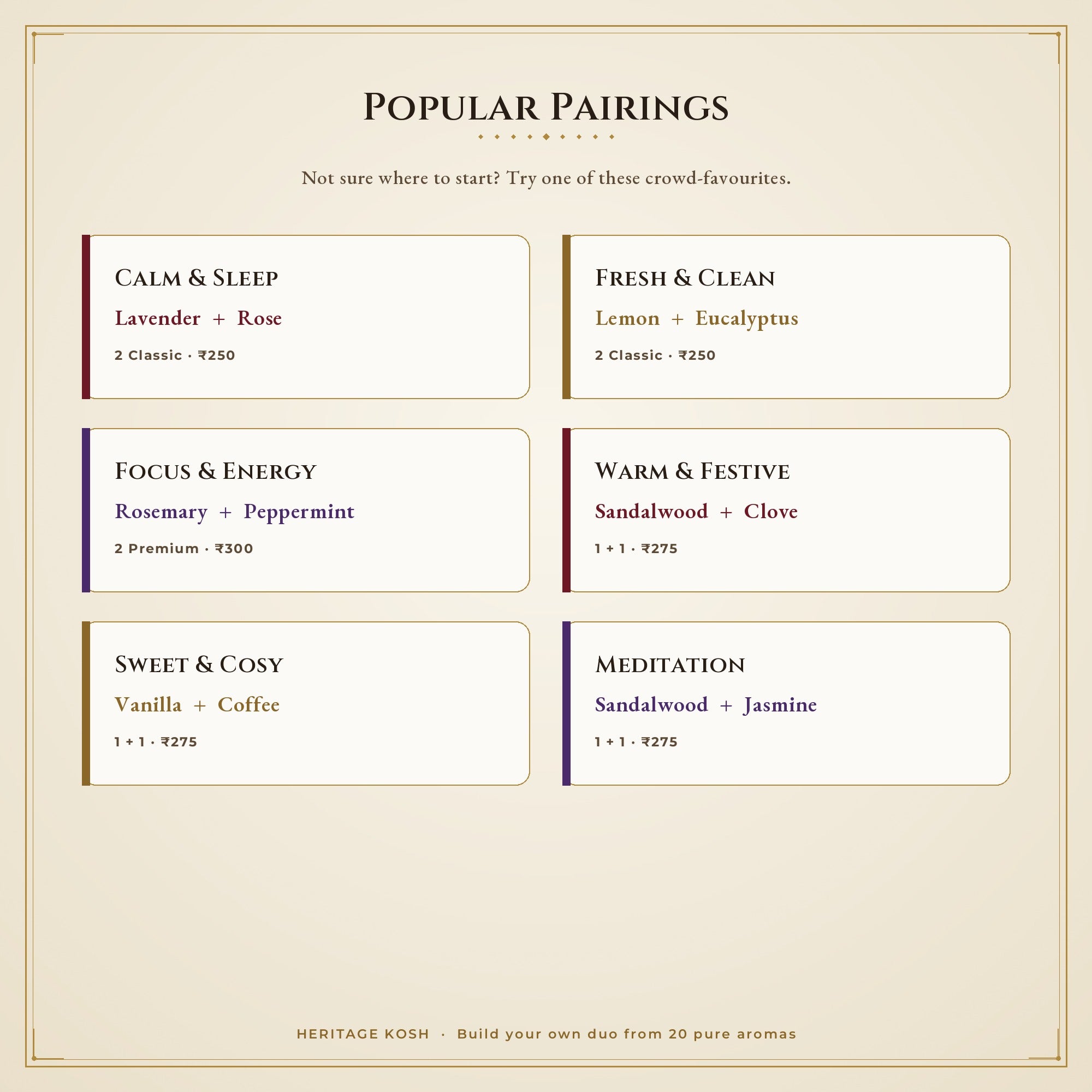 Popular aroma oil pairings for the Build Your Own Duo