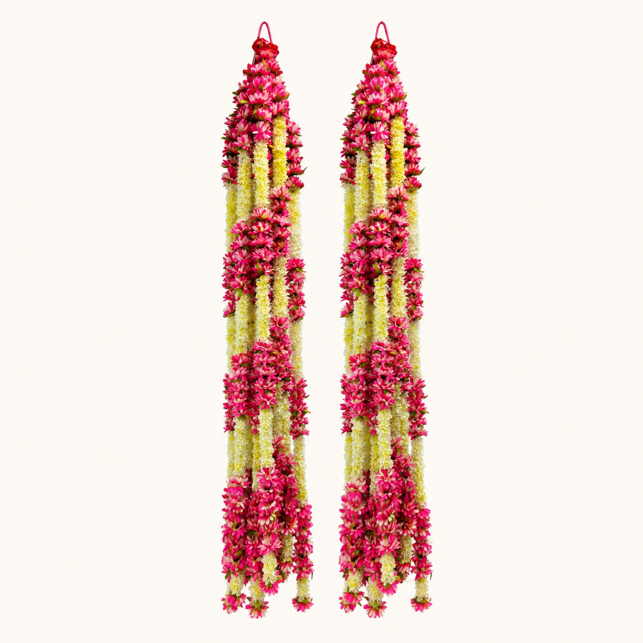 Pair of pink and cream artificial festive flower garlands, 6 feet long