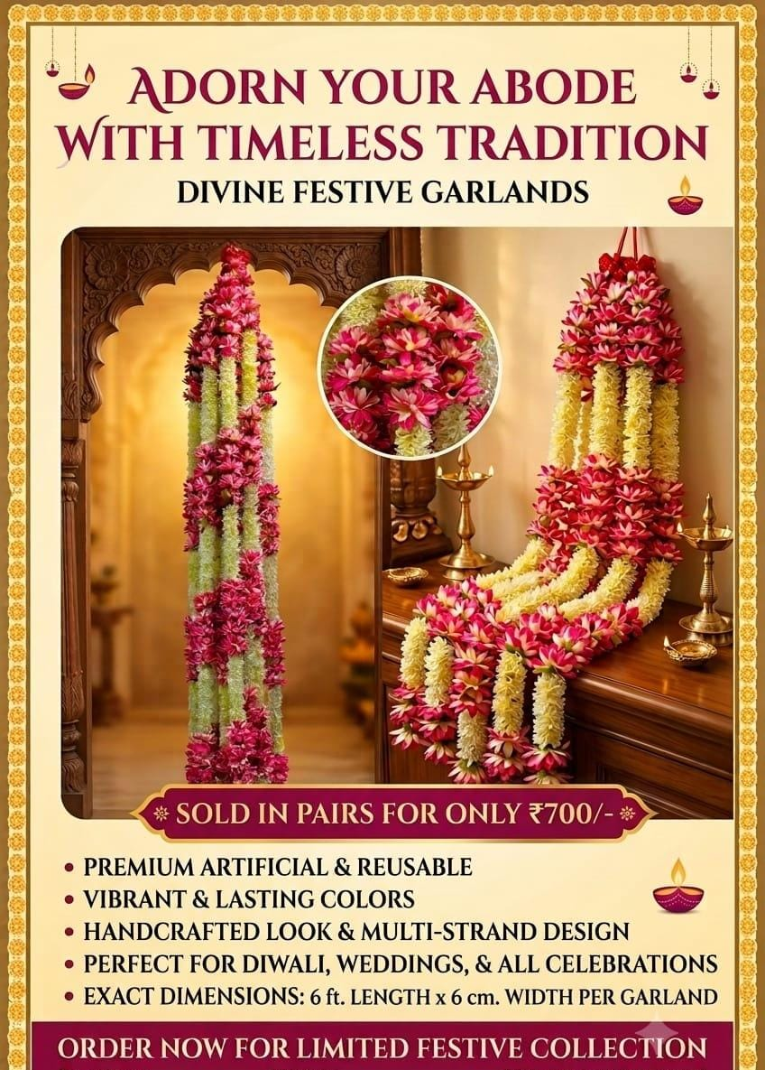 Pink and cream festive garland pair product details: 6 feet by 6 centimetres each