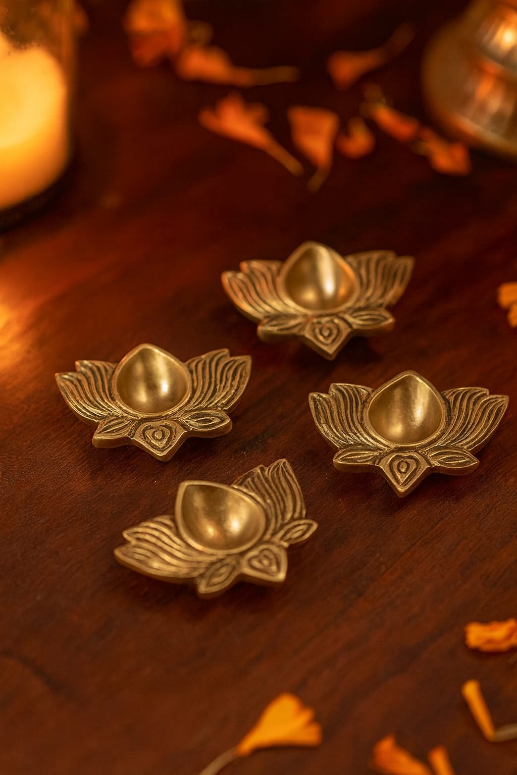 Brass Kamal Diya (Set of 4)