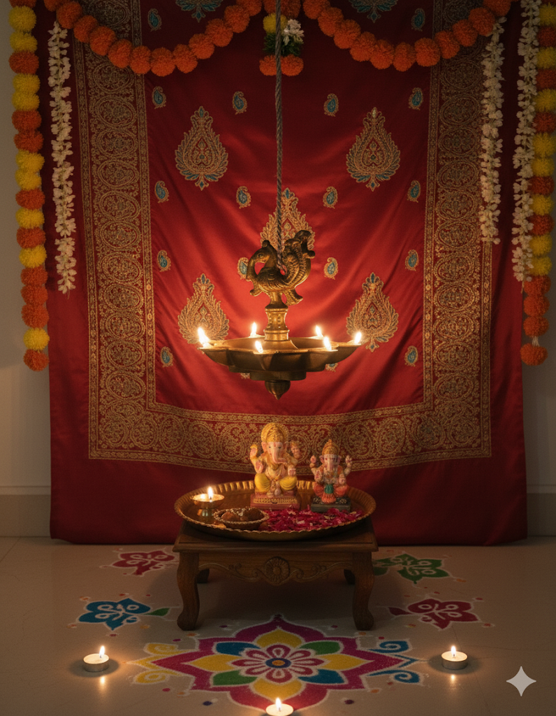 Traditional Peacock Hanging Diya Lamp